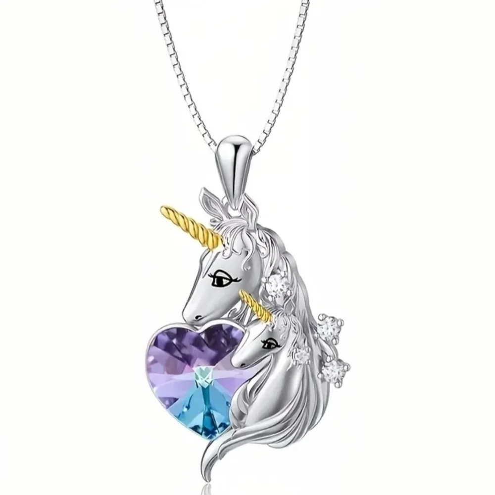 New Mommy and Me heart unicorn pendant necklace daughter
